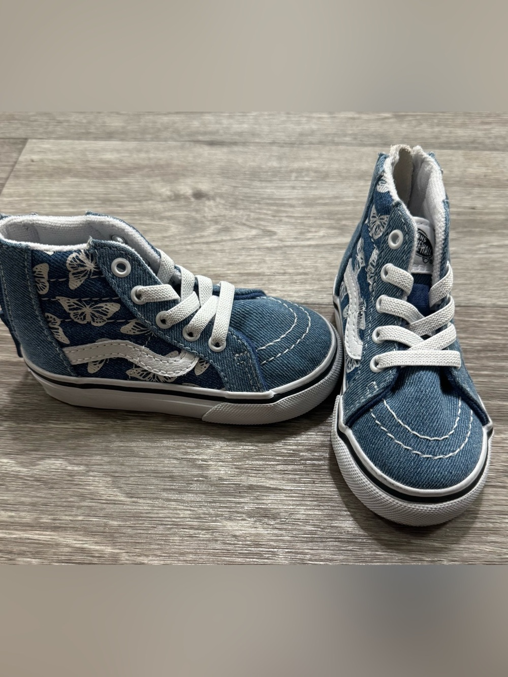 Vans Kids Denim High-Top Sneakers with White Butterfly Print - Blue